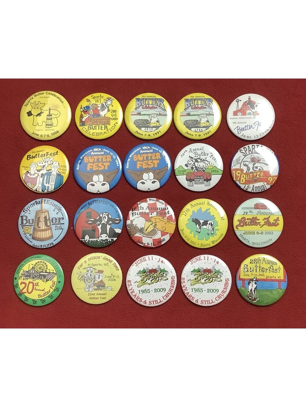 Vintage Sparta, Wisconsin Butter Fest Pinbacks Buttons ***Lot of 20 Pinbacks***